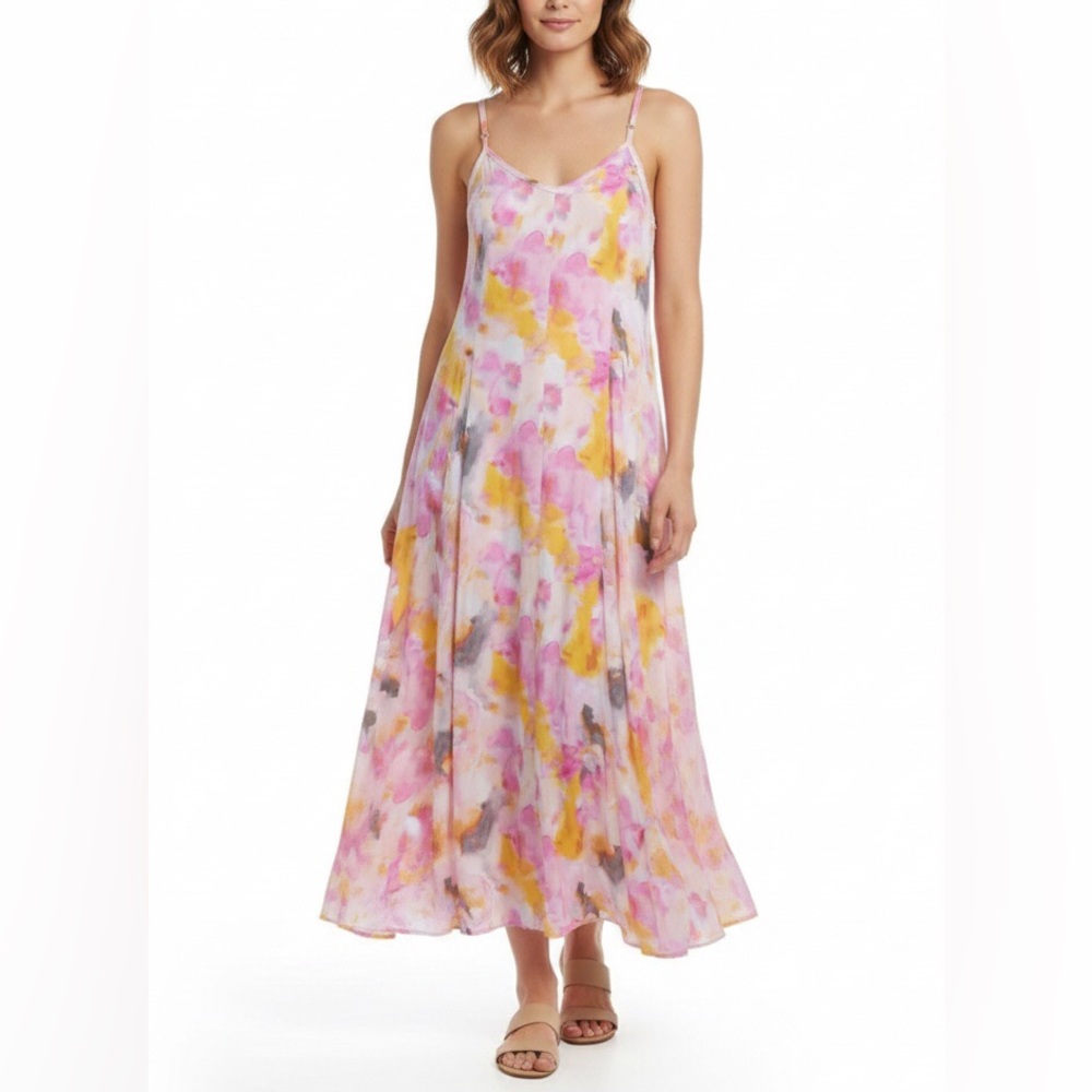 Torrid Watercolor Floral Maxi Dress Boho Artsy Summer Garden Pink Tie Dye Sz 0X